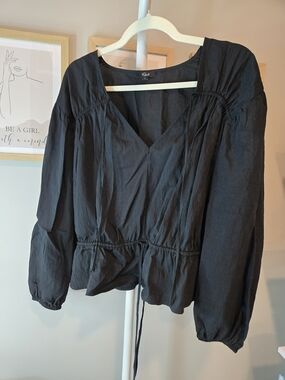 Rails Black V-Neck Peplum Long-Sleeve Blouse